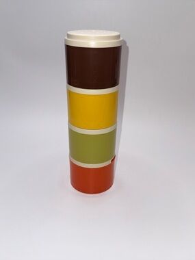 Vintage Tupperware Stacking Spice Shakers Harvest Colors w/ Lid Set of 4
